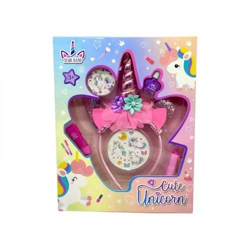 Косметика з прикрасами 2 види, обруч, лак для нігтів, блиск, помада, наліпки, в коробці (РОЖЕВИЙ)