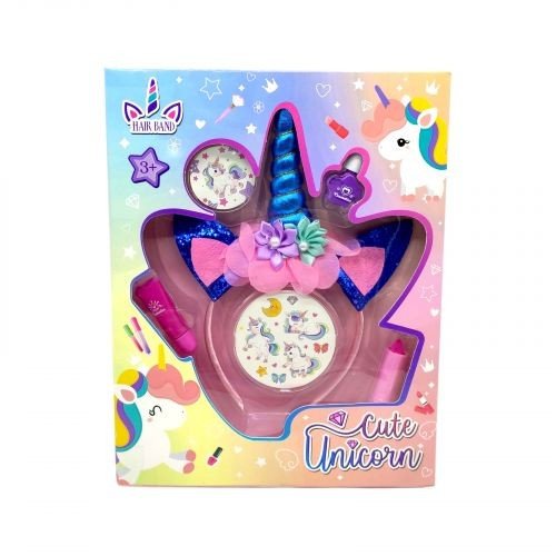 Косметика з прикрасами 2 види, обруч, лак для нігтів, блиск, помада, наліпки, в коробці (БЛАКИТНИЙ)