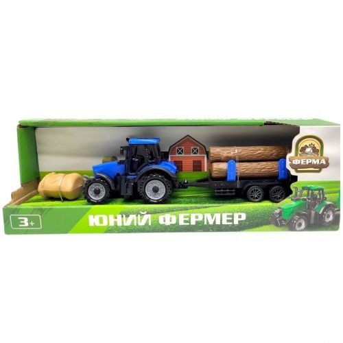 ТРАКТОР З ДРОВАМИ НА ПРИЧЕПІ (СИНІЙ)