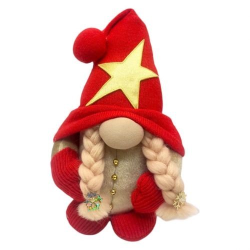 Мяка іграшка "Скандинавский гном", Hand Made (висота 26 см), дівчинка (ЧЕРВОНИЙ)