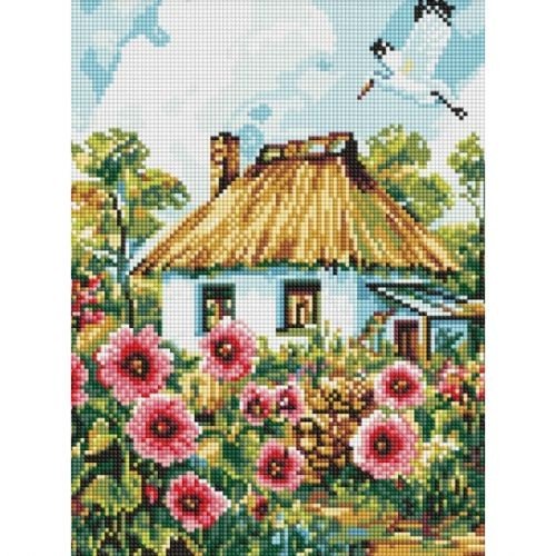 Алмазна мозаїка "Мальви біля хати" 30x40см