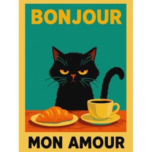 Картина за номерами "Постер. Ранок з котиком" 30x40см