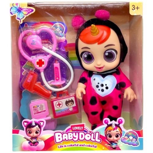 Лялька гумова "Cry Baby" висота 25 см (говорить, сміється, плаче, знімний одяг, рухливі кінцівки, пляшечка, пустушка, аксесуари) ЧЕРВОНА