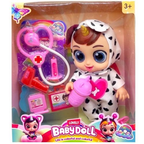 Лялька гумова "Cry Baby" висота 25 см (говорить, сміється, плаче, знімний одяг, рухливі кінцівки, пляшечка, пустушка, аксесуари) БІЛА