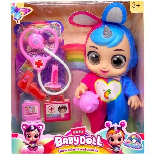 Лялька гумова "Cry Baby" висота 25 см (говорить, сміється, плаче, знімний одяг, рухливі кінцівки, пляшечка, пустушка, аксесуари) РОЖЕВО-СИНЯ