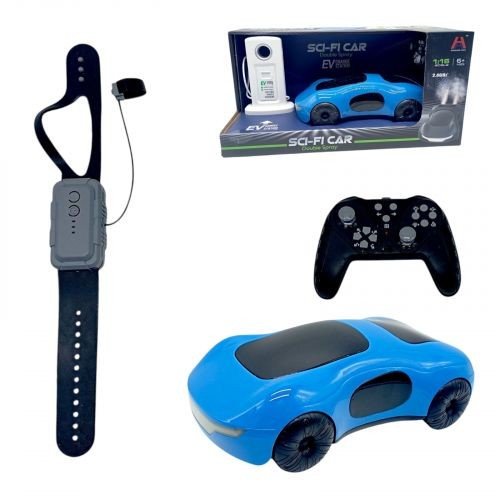 Машина на радіокеруванні парогенерація, музика, звуки, підсвічування, акум. 3.7V, пульт 2.4GHz + сенсорний браслет, зарядна станція, масштаб: 1:16, (СИНЯ)