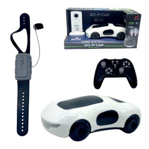 Машина на радіокеруванні парогенерація, музика, звуки, підсвічування, акум. 3.7V, пульт 2.4GHz + сенсорний браслет, зарядна станція, масштаб: 1:16, (БІЛА)