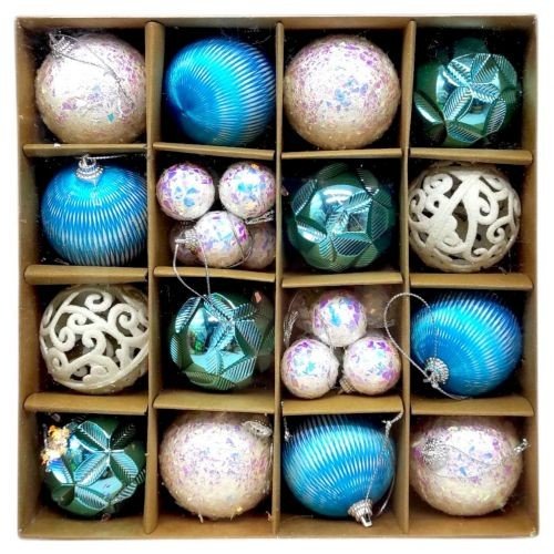 Новорічні прикраси, 28 штук, кульки, D = 2,5 см та 5 см, в коробці