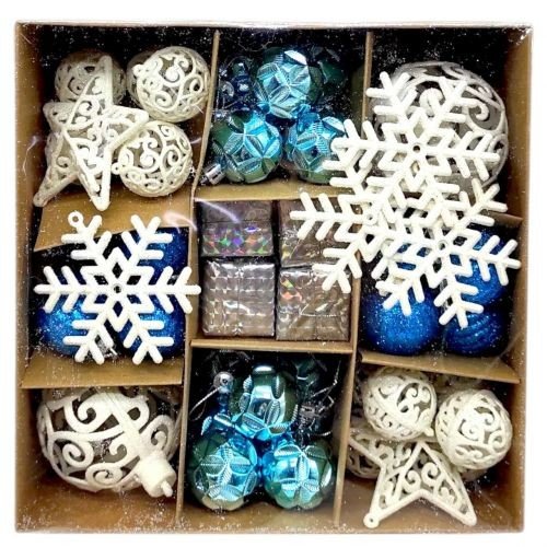 Новорічні прикраси, кульки, сніжинки, візерункові зірки, (52 штуки, діаметр 7 і 3.5 см)
