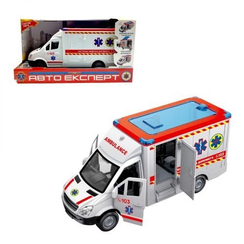 Машинка "Швидка допомога", ОЗВУЧ УКР МОВОЮ,  інерція, звук, підсвіч, вірші, пісні, двері, та дах відчиняються, в коробці