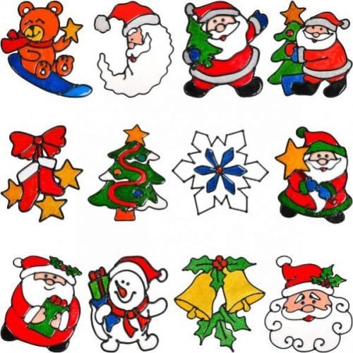 Наліпка силіконова з новорічними малюнками на скло (мікс видів, ціна за 1 шт) 15*15см