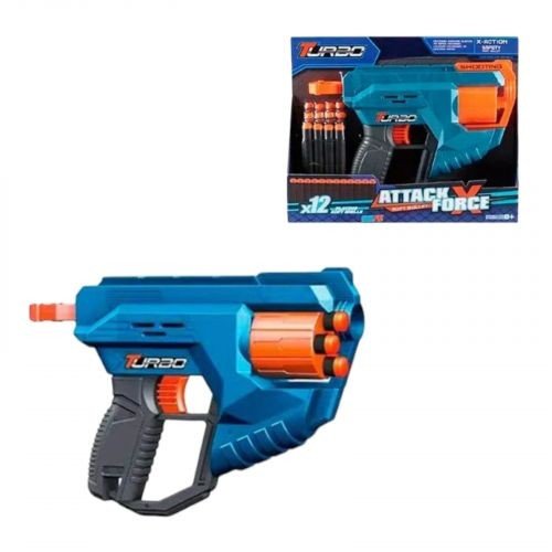 Іграшковий пістолет механічний з барабаном та мʼякими набоями (12 шт.) (25 х 17см)