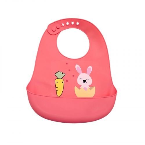 Слинявчик силіконовий "Зайка", (ЯСКРАВО-РОЖЕВИЙ)