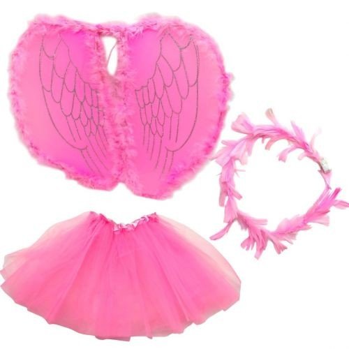 Маскарадний костюм "Янгол" з підсвічуванням (крила, спідничка, німб) РОЖЕВИЙ