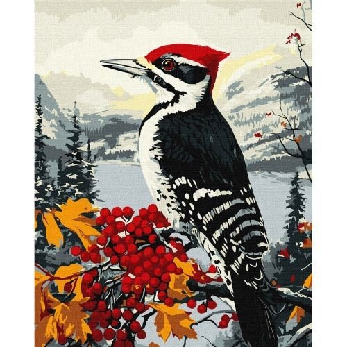 Картина за номерами "Дятел на гілці" 40х50 см