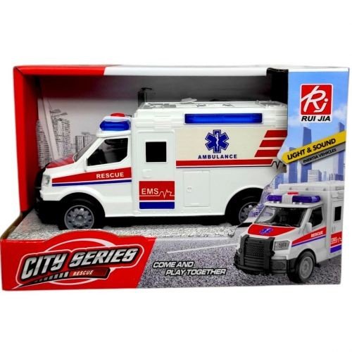 Машина інерційна "Швидка допомога" озвучена, зі світлом, в коробці (23x10,5x15 см)