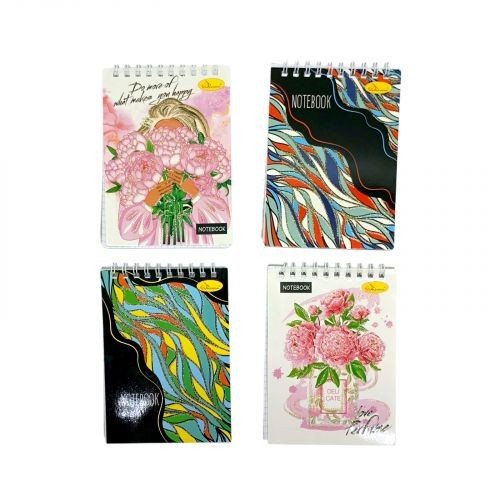 Блокнот з глітером А6, 80 арк., пружина зверху, мікс видів