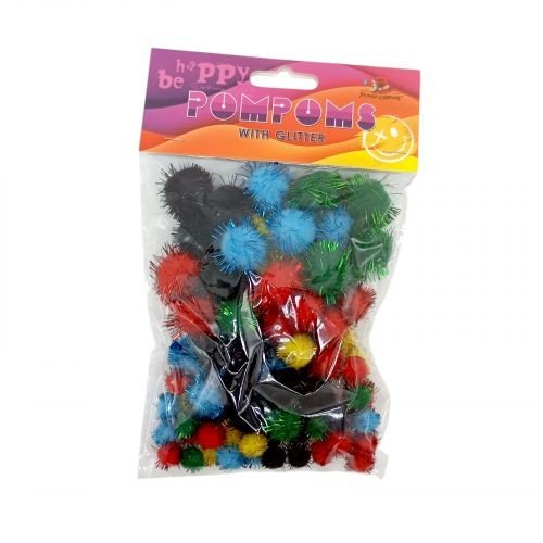 Помпони блискучі, різні розміри,5 кольорів,80шт