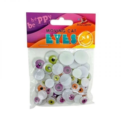 Рухомі котячі очі,60шт., 20мм*4шт,18мм*6шт,15мм*20шт,12мм*30шт. кольорові
