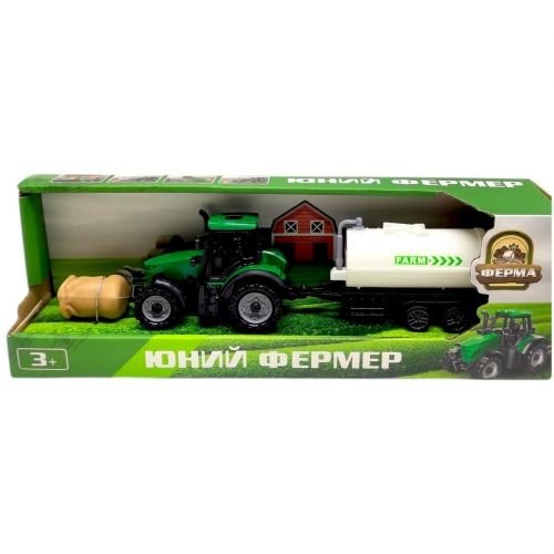 ТРАКТОР З (БІЛОЮ) БОЧКОЮ НА ПРИЧЕПІ (ЗЕЛЕНИЙ)