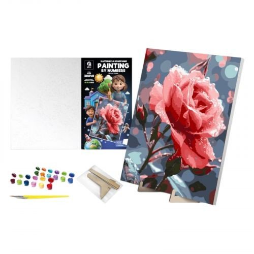 Набір для розпису по номерах 30х40 см "Роса на троянді" з деревʼяною підставкою