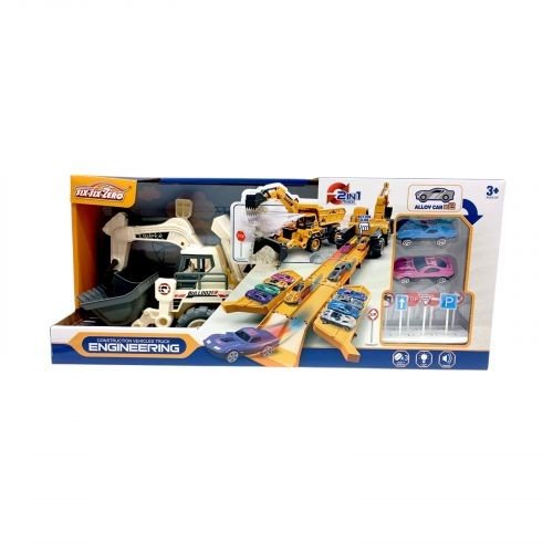 Трек 2 металопластикові машинки, спецтехніка, рухливий ківш, звуки, мелодія, підсвічування, в коробці