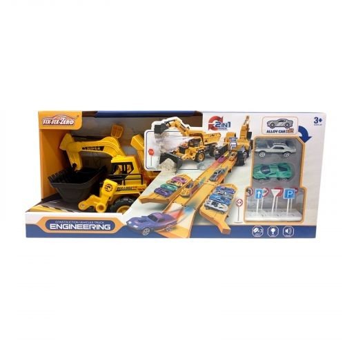 Трек 2 металопластикові машинки, спецтехніка, рухливий ківш, звуки, мелодія, підсвічування, в коробці