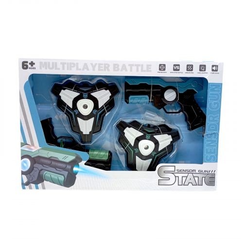 Набір пістолетів з мішенню. 2 бластери, 2 мішені, підсвічування, вібрація, звук, парогенерація, ремені, в коробці