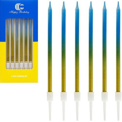 Набір свічок для торта 6шт, жовто-блакитний