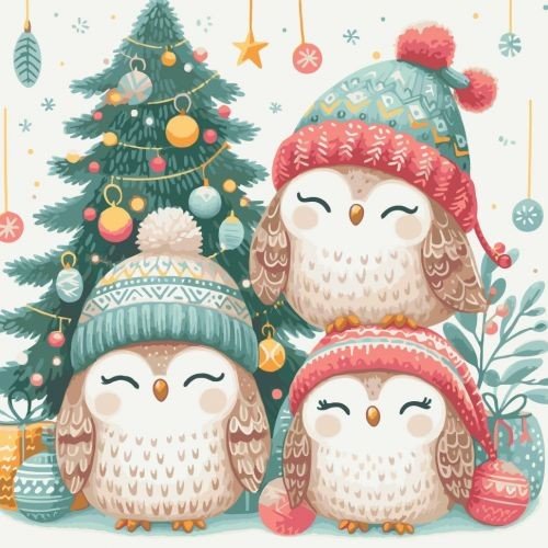 Картина за номерами "Різдвяні совенята" 40х40 см