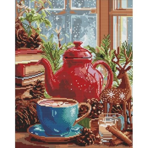 Алмазна мозаїка "Зимова атмосфера вдома" 40х50 см