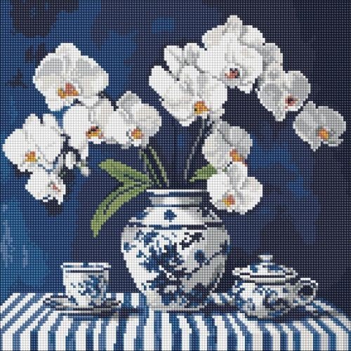 Алмазна мозаїка "Орхідея в порцеляні" 40х40 см