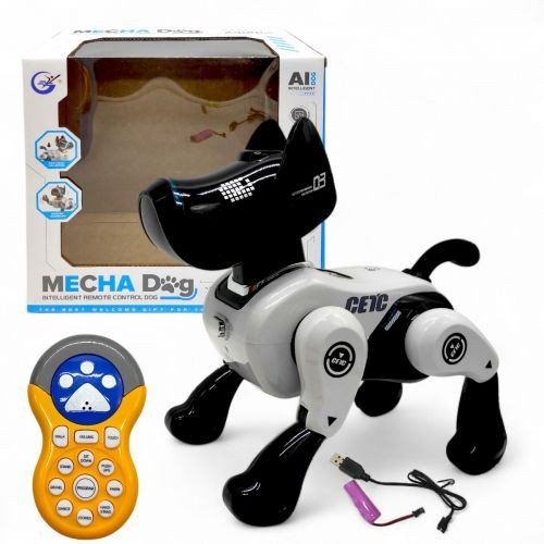 Песик на радіокеруванні (акум. 3,7 V, пульт 2,4 Ghz, музика, підсвічування, звуки, USB-кабель, сенсорний датчик, історії англійською мовою, танцює, виконує команди, регулювання гучності; коробка - 27х25х16 см (білий)