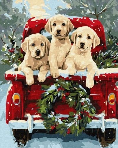 Картина за номерами - "Собача поїздка" ©art_selena_ua, 40х50см