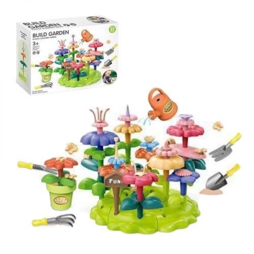 Конструктор “Квітковий сад”, набір садівника, 55 елементів, граблі, лопата, вила, лійка, вазон, квіти, в коробці