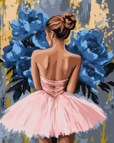 Картина за номерами - "Балерина з блакитними півоніями" з фарбами металік ©art_selena_ua, 40х50см