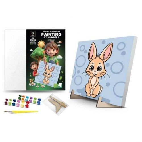 Картина по номерах "Милий зайчик" (25х25 см) з деревʼяною підставкою