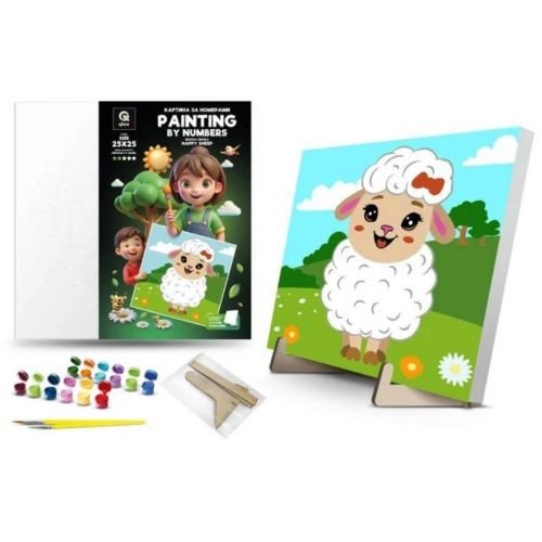 Картина по номерах "Весела Овечка" (25х25 см) з деревʼяною підставкою