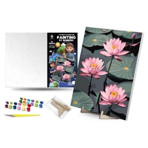 Картина по номерах "Тендітні лотоси" (30х40 см) з деревʼяною підставкою