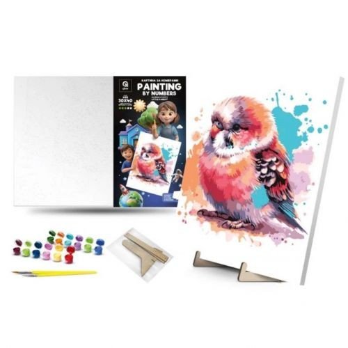 Картина по номерах "Маленька папуга" (30х40 см) з деревʼяною підставкою