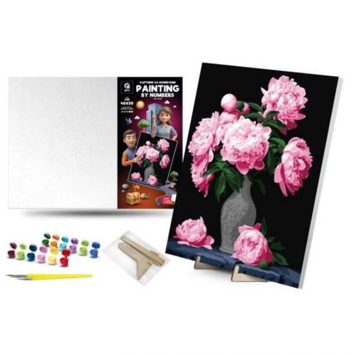 Картина по номерах 40х50 см "Букет півоній" з деревʼяною підставкою