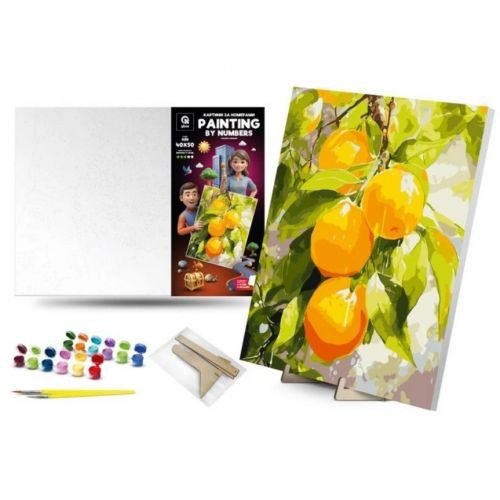 Картина по номерах 40х50 см "Соковиті лимони" з деревʼяною підставкою