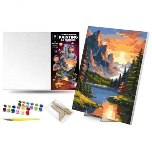 Картина по номерах 40х50 см "Світанок у горах" з деревʼяною підставкою