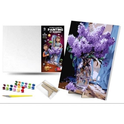 Картина по номерах 40х50 см "Духмяний бузок" з деревʼяною підставкою