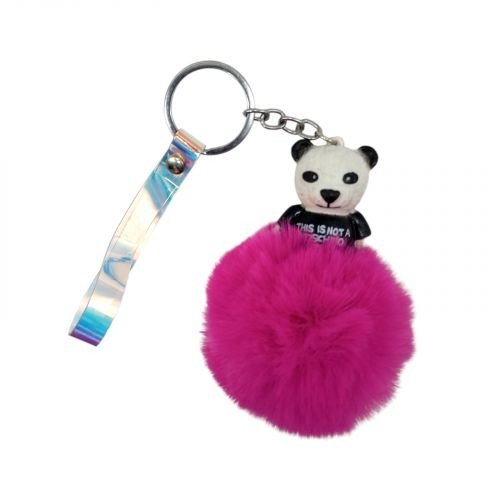 Брелок ПАНДА З МІХОВОЮ КУЛЬКОЮ (МАЛИНОВИЙ)