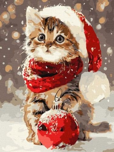 Картина за номерами - "Кошеня і новорічна прикраса" ©art_selena_ua, 30х40см