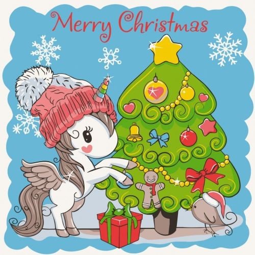 Картина по номерам "Єдиноріжка з ялинкою" 30х30 см