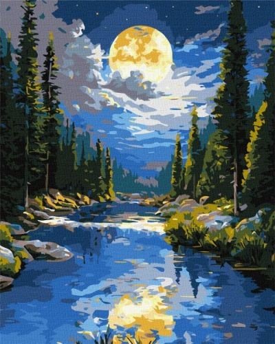 Картина за номерами - Під гірським потоком з фарбами металік 40х50 см.