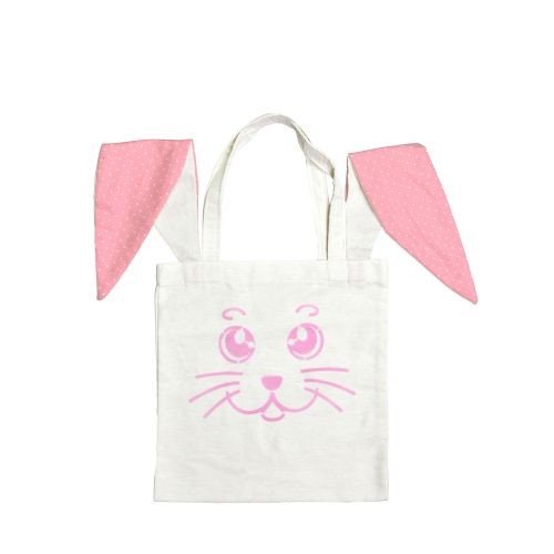 Дитяча сумка-шопер "Заєць", розмір 33*33 см, біла з рожевими вушками