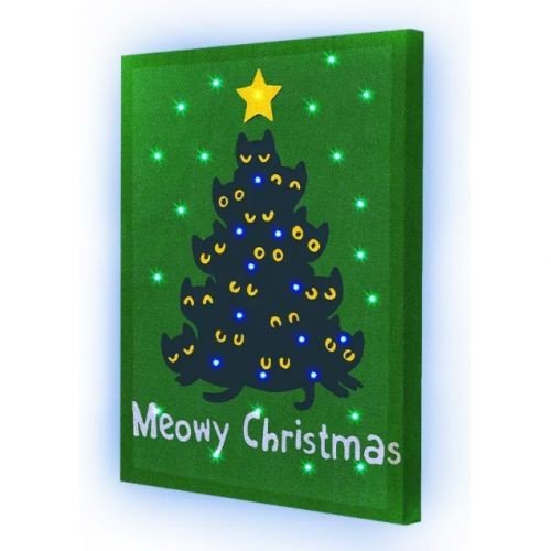 Картина по номерах зі світлодіодною підсвіткою "Котяча ялинка" 40х50 см